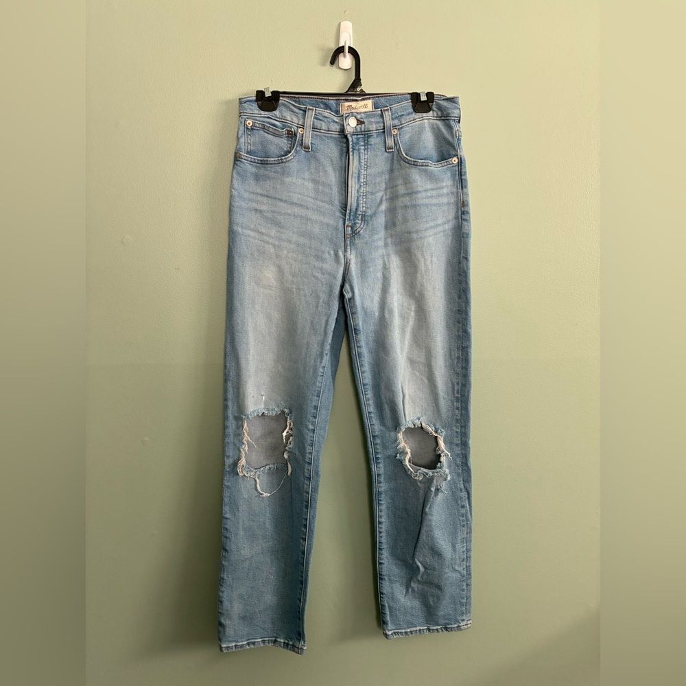 Madewell The Perfect Vintage Straight Blue Ripped Knee Grunge Jean Womens Sz 28